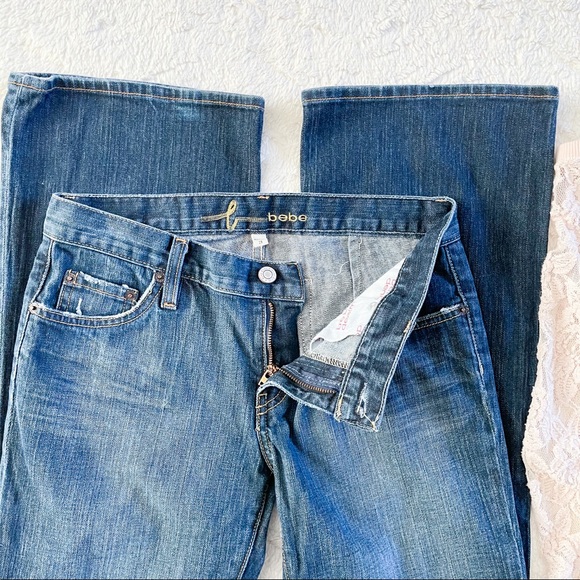 bebe Boot Cut Mid Rise Jeans Rhinestone Pockets 29 - Picture 5 of 16